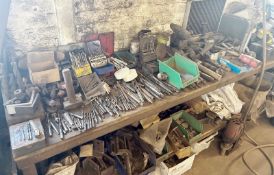 1 x Bench And Entire Contents Including Tools, Rotabits, Clamps, Washers, Bolts, Drill Heads & More