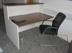 1 x Contemporary Reception Desk with a White and Walnut Finish - Includes a Black Leather Office Cha
