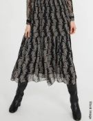 1 x  CLAUDIE PIERLOT Ladies' French Paisley Printed Long Skirt in Black - Size: FR38 / UK10 -