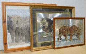 2 x Vintage Framed Wild Animmal Jigsaws / Pictures  - Ref: ALX122 - CL1063 - NO VAT ON THE