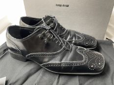 1 x Pair of MIU MIU Men's Stylish Italian Leather Lace-up Black Brogue Shoes, Boxed - Size UK 7 -