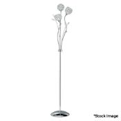 1 x Bellis II 3 Light Floor Lamp With Chrome Finish And Clear Glass Button Shades - Original