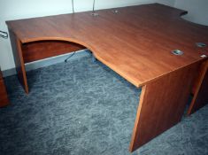 1 x Ergonomical Left Hand Corner Office Desk with a Modern Cherry Wood Finish and Cable Management G