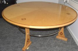 1 x Executives Boardroom Meeting Table Featuring a Radial Sunburst Birdseye Mape Top with Walnut Inl