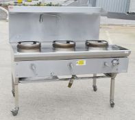 1 x ACK Heavy Duty Three Burner Wok Range Cooker - Natural Gas - Manufactured in 2021 - Ref: