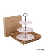 1 x BURLEIGH Asiatic Pheasants 3-Tier Cake Stand (35Cm) In Pink And White - Original Price £110.00 -