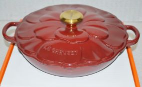 1 x LE CREUSET 'Petal' Enamelled Cast Iron Shallow Casserole Dish (26cm) In Garnet - ORP £309.00