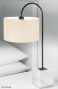 1 x CHELSOM 'Rock' Luxury Black Bronzed Metalwork Table Lamp with Natural Stone Block Base