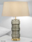 1 x CHELSOM 'Glass Art' Luxury Veneto Mouthblown Smoke Glass and Metal Table Lamp in a Brass Finish
