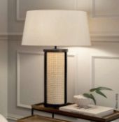 Pair of 'Weave' Luxury Table Lamp featuring Satin Black Metalwork and Natural Cane