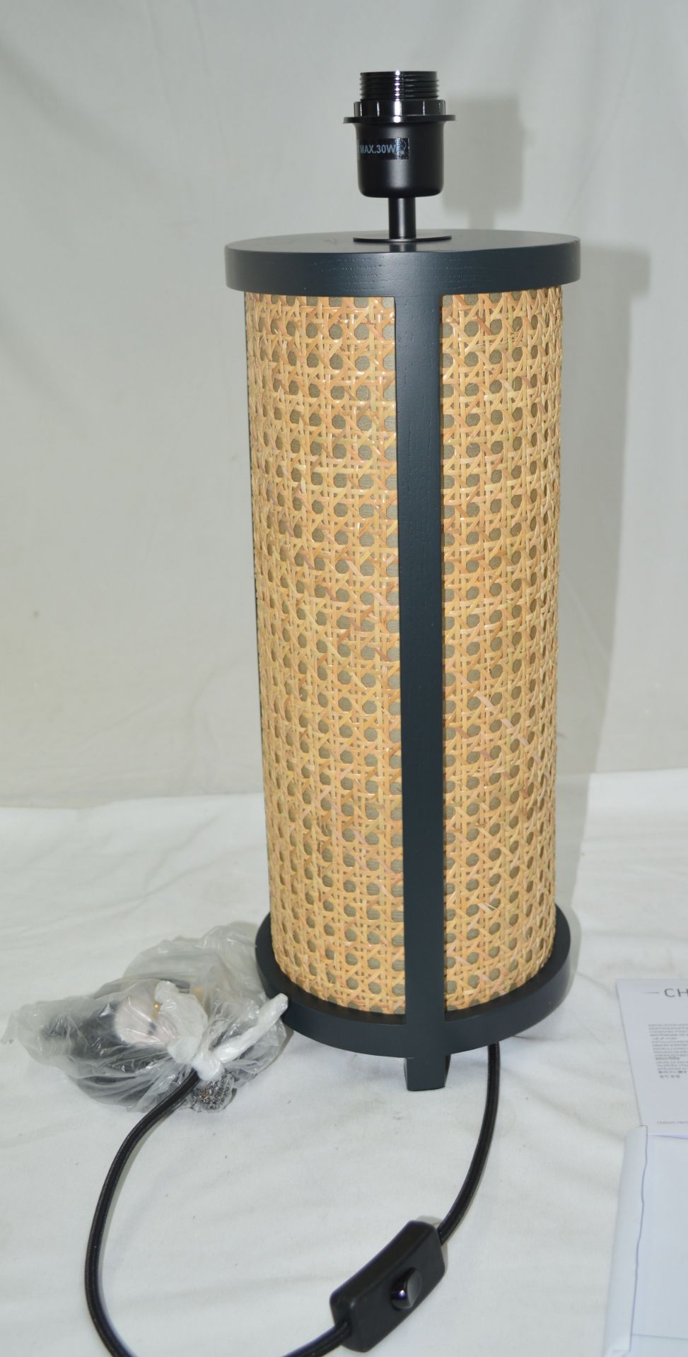 Pair of 'Weave' Luxury Table Lamp featuring Satin Black Metalwork and Natural Cane - Image 12 of 14
