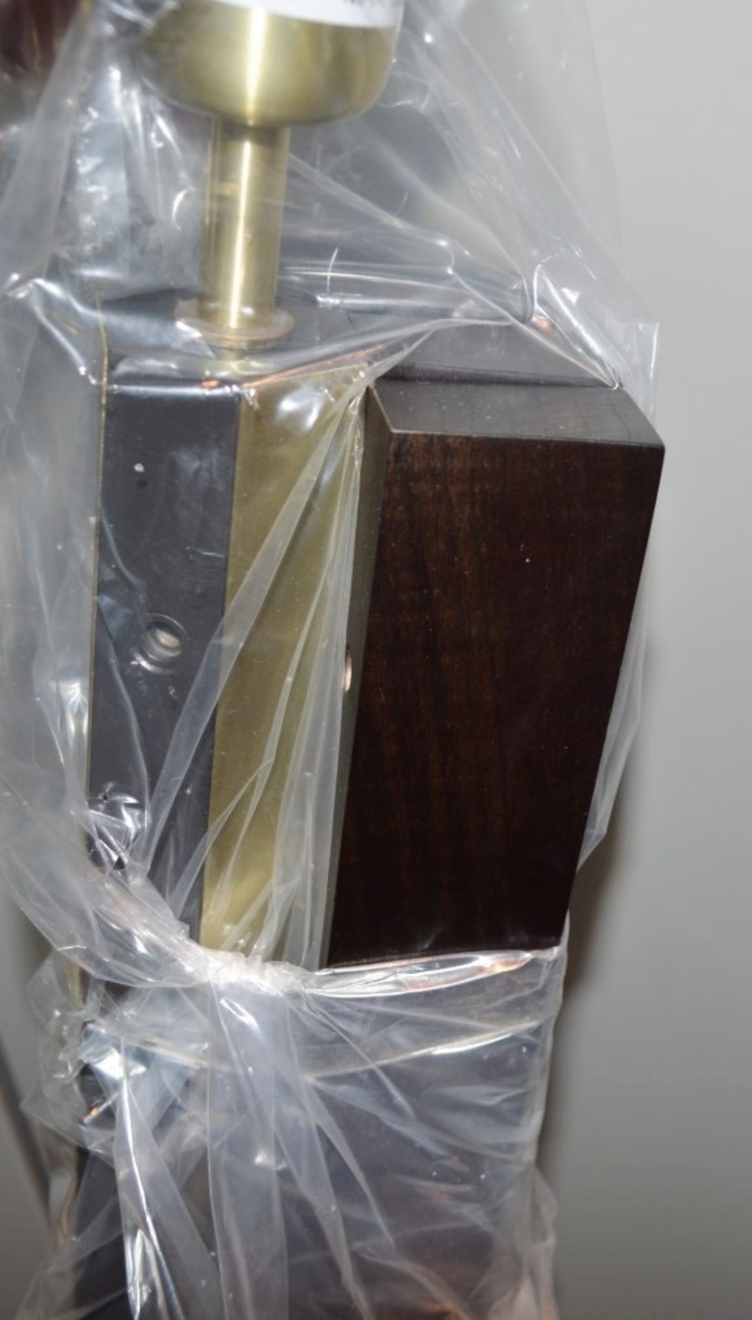 1 x CHELSOM 'Tribus' Luxury Freestanding Wooden Legged Floor Lamp in a Wenge and Satin Brass Finish - Image 2 of 9