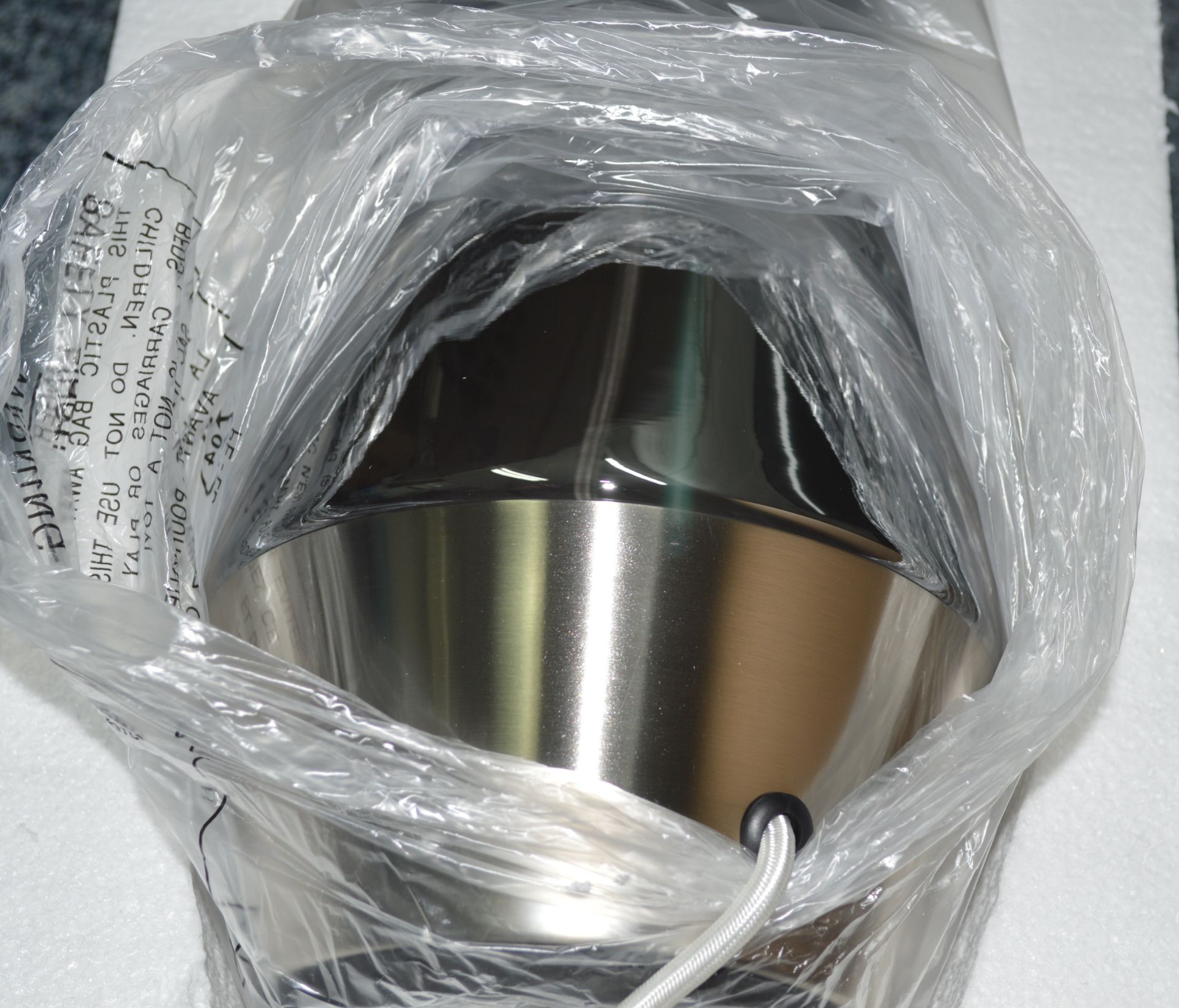 1 x CHELSOM 'Stockholm' Luxury Curved Brass & Glass Table Lamp in a Brushed Nickel Finish - Image 10 of 11