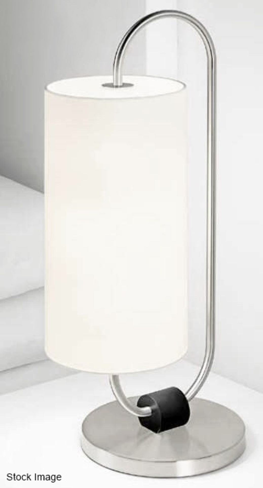 1 x CHELSOM 'Daytona' Luxury Steel Table Lamp in a Brushed Nickel Finish with a Satin Black Cylinder