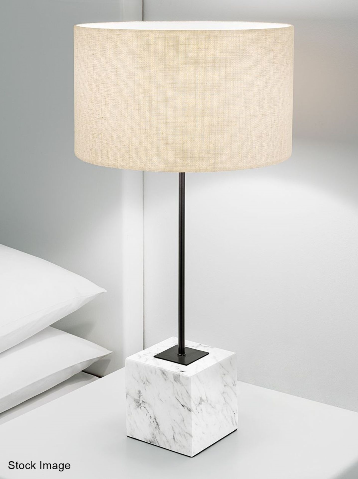 Pair of 'Rock' Luxury Black Bronzed Metalwork Table Lamp with Natural Stone Block Base -