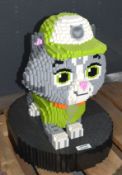 1 x Scale Plastic Brick Sculpture of a Cartoon Style Naughty Kitten - Constructed from Genuine Lego