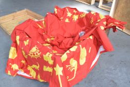 4 x Overhead Canopy Covers Featuring a Red Colour with Assorted Yellow Objects Including Lego