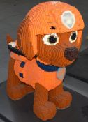 1 x Large 3.6ft Lego Brick Sculpture of a Cartoon Style Rescue Puppy with Stainless Steel Platform