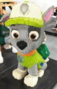 1 x Large 3.7ft Lego Brick Sculpture of a Cartoon Style Eco Rescue Puppy on Stainless Steel Platform