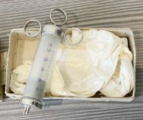 1 x Vintage Steel & Glass 3-Ring Medical Syringe in it's Original Box