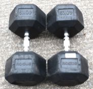 2 x Rogue 40kg Rubber Hex Dumbbell Weights - Heavy Duty Commercial Weights for Strength Training -