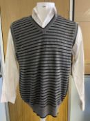 1 x COLORPLUS Men's Woven Wool Rich Striped V-Neck Sleeveless Sweater in Grey and Black - Size