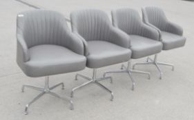4 x Premium Swivel Office Chairs, Hight Adjustable and Upholstered in a Grey Faux Leather with White