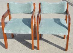 Pair of Commercial Mid-Century-style Bridge Chairs with Wooden Armrests, Upholstered in a Premium