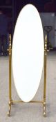 1 x Italian Mid-century Brass Cheval Mirror with Oval Frame, Circa 1960s.  - Ref: DAN196 -