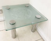 1 x Contemporary Low Profile Glass Side Table with a Textural Relief Design and Chromed Legs -