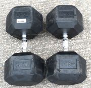 2 x Rogue 50kg Rubber Hex Dumbbell Weights - Heavy Duty Commercial Weights for Strength Training -