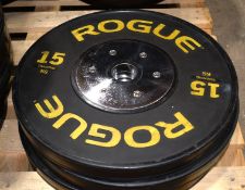 2 x Rogue 15KG Training Competition Weight Plates - Rubber Training Weights with Steel Centre Plates