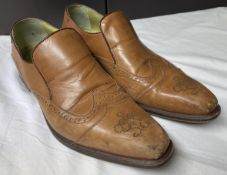 1 x Pair of OLIVER SWEENY 'Seagul' Men's Italian Made Leather Golf Shoes in Tan, Boxed - Size UK