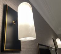 Pair of Liang & Eimil Amatti Designer Black Iron Wall Light Fittings with Faux Alabaster - RRP £752