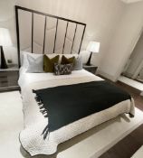 1 x Modern, Luxury Emperor Sized Bed with 2-Metre Tall Upholstered Statement Headboard and Mattress