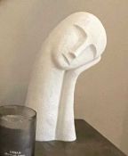 1 x Simple Figure Sculpture, White Thoughtful Boy Head Statue Decorative Sculpture in White
