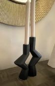 Set of 2 x LIANG & EIMIL 'Galantis II' Stylish Black Ceramic Sculptural Candle Holders - Ref: OWO000