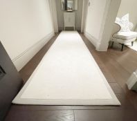 1 x Luxurious Handwoven Wool Hallway Carpet Rug Runner in Pale Beige with a Tonal Border, 4.8m Long