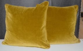 Pair of ANDREW MARTIN Luxury 100% Duck Feather Filled Scatter Cushions in a Mustard Gold Velvet