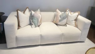 1 x Striking 2.2-Metre Modular Statement Sofa in a Neutral Woven Upholstery