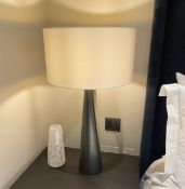 Pair of VISUAL COMFORT & CO Dover Elegant Table Lamps in an Aged Iron Finish with Fabric Drum Shades