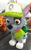 1 x Large 3.7ft Lego Brick Sculpture of a Cartoon Style Eco Rescue Puppy on Stainless Steel Platform