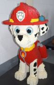 1 x Large 4.2ft Lego Brick Sculpture of a Cartoon Style Fire Fighter Rescue Puppy with Platform