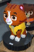 1 x Scale Plastic Brick Sculpture of a Cartoon Style Naughty Kitten - Constructed from Genuine Lego