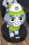 1 x Plastic Brick Sculpture of a Cartoon Style Naughty Kitten - Constructed with Genuine Lego Bricks