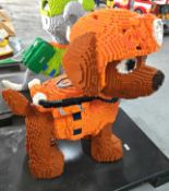 1 x Large 3.6ft Lego Brick Sculpture of a Cartoon Style Rescue Puppy with Stainless Steel Platform