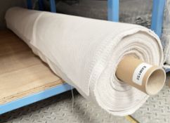 1 x Roll of Commercial Grade Tight Woven Neutral Upholstery Fabric in a Green Stripe - Approx 30