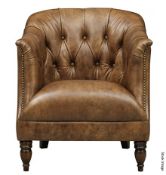 1 x Carter Luxury Leather Upholstered Button Back Armchair in a Single Malt finish with Studded