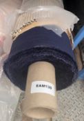 1 x Roll of Italian, 100% Cotton Commercial Grade FR Corduroy Upholstery Fabric in Denim Blue -