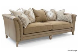 1 x Savannah Luxury 4-Seater Sofa - Upholstered in a Premium Leather and Jaeger Nutmeg Fabrics